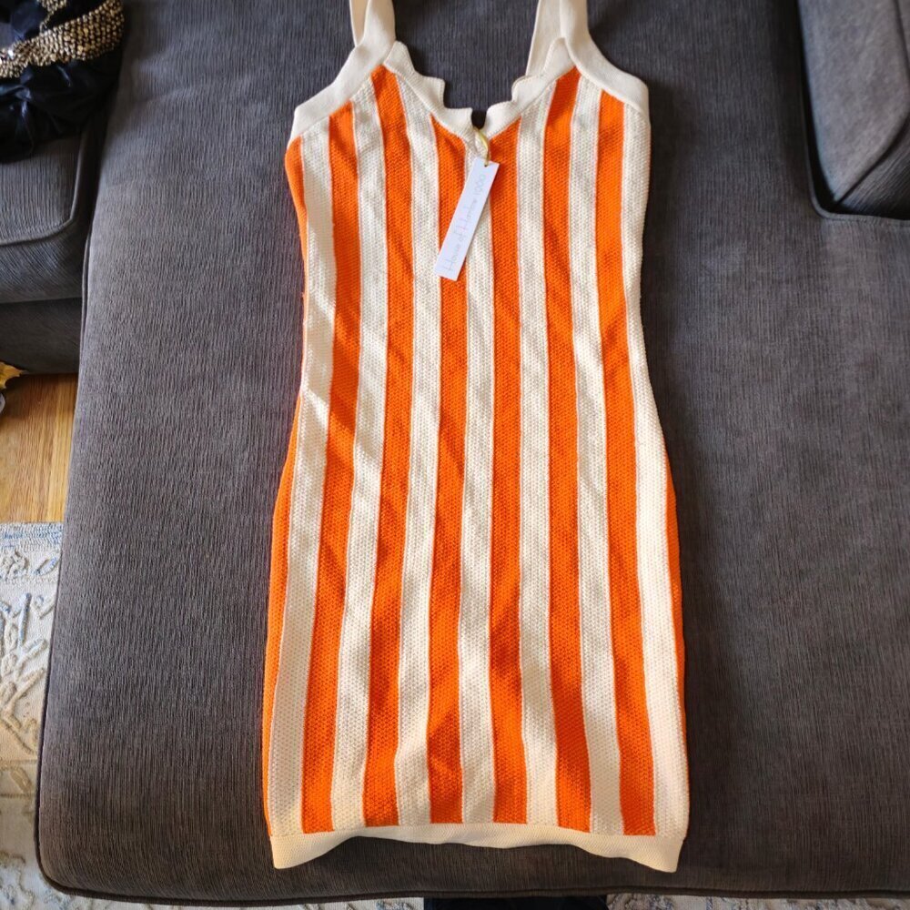 House Of Harlow 1960 Bodycon Mini Dress Women's Orange/Ivory Striped Size XS